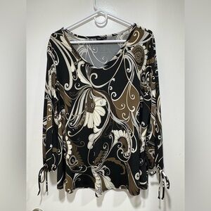 Sami & Jo Women's Dark Floral Romantic 3/4 Sleeve Top Black White Sz XL